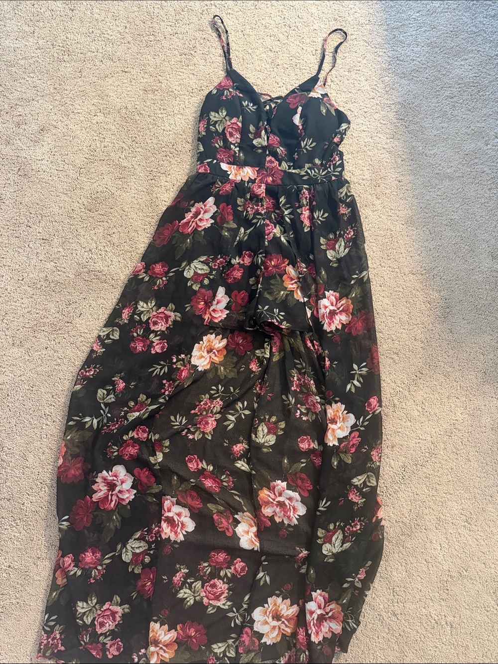 Ambiance Black Floral Spaghetti-Strap Maxi Dress